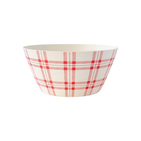 PLBB144 -  Red  Plaid Reusable Bamboo Serving Bowl