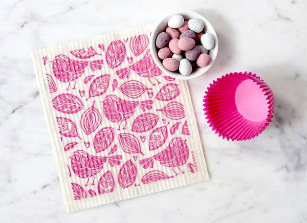 Swedish Dishcloth - Robins - Pink: Pink