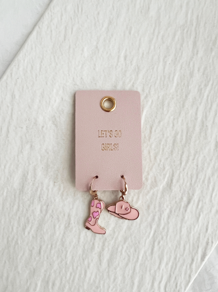 Cow boy pink Earrings (ELLA): BabyPinkCowboyHat