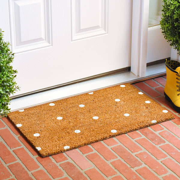 Polka Dots Doormat: 17" x 29" / White