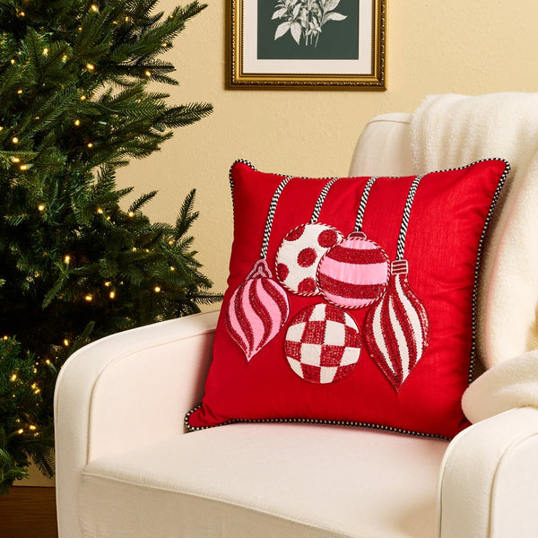 Pillow, Red Ornaments MAC5922 Mackenzie Childs