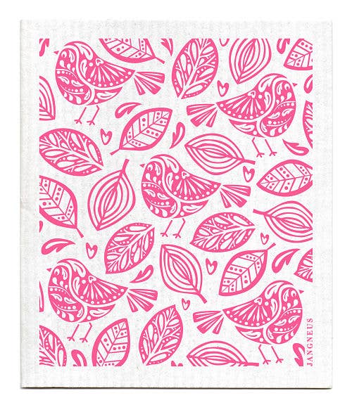 Swedish Dishcloth - Robins - Pink: Pink